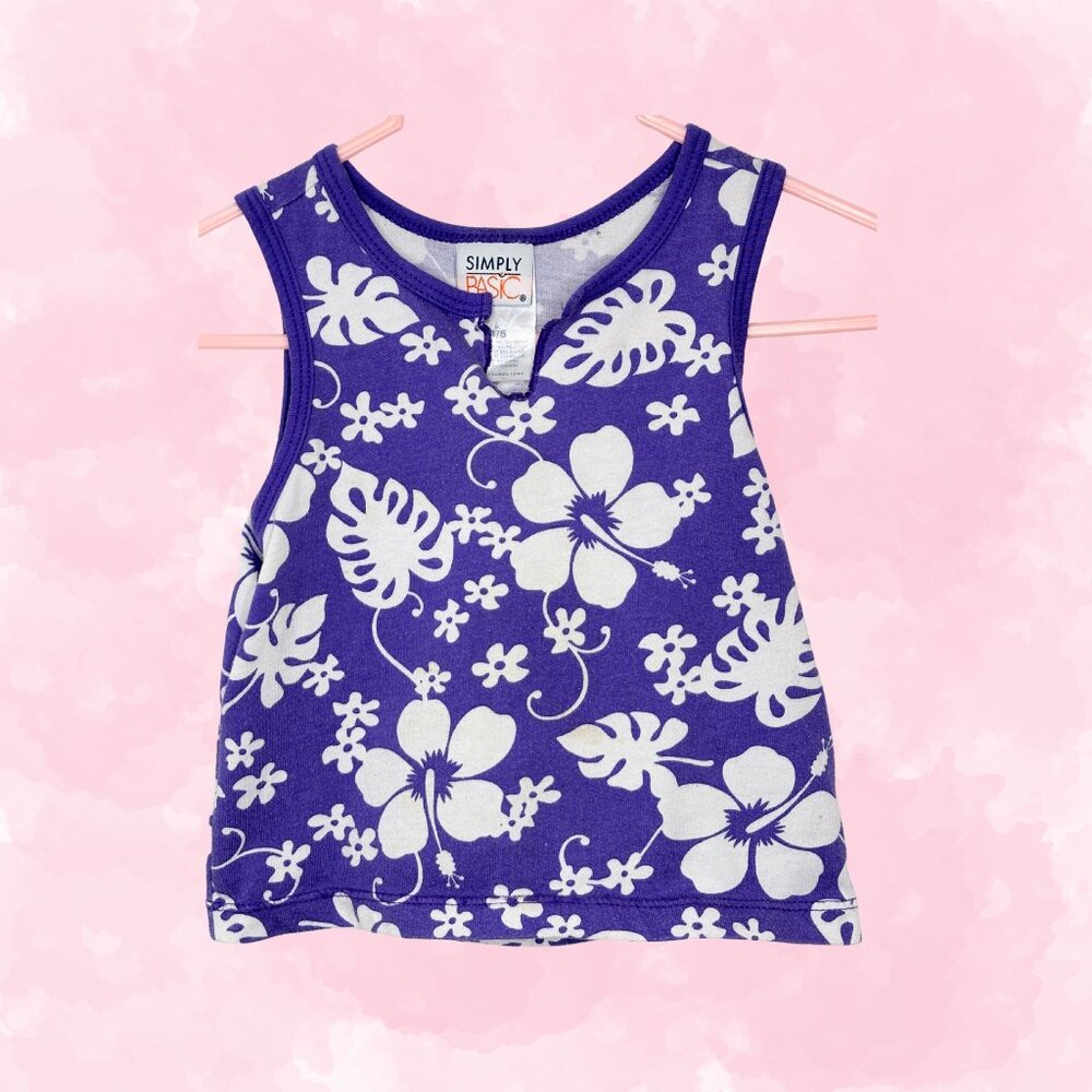Simply Basic Purple & White Hawai'ian Floral Sleeveless Tee, Sz 4-5